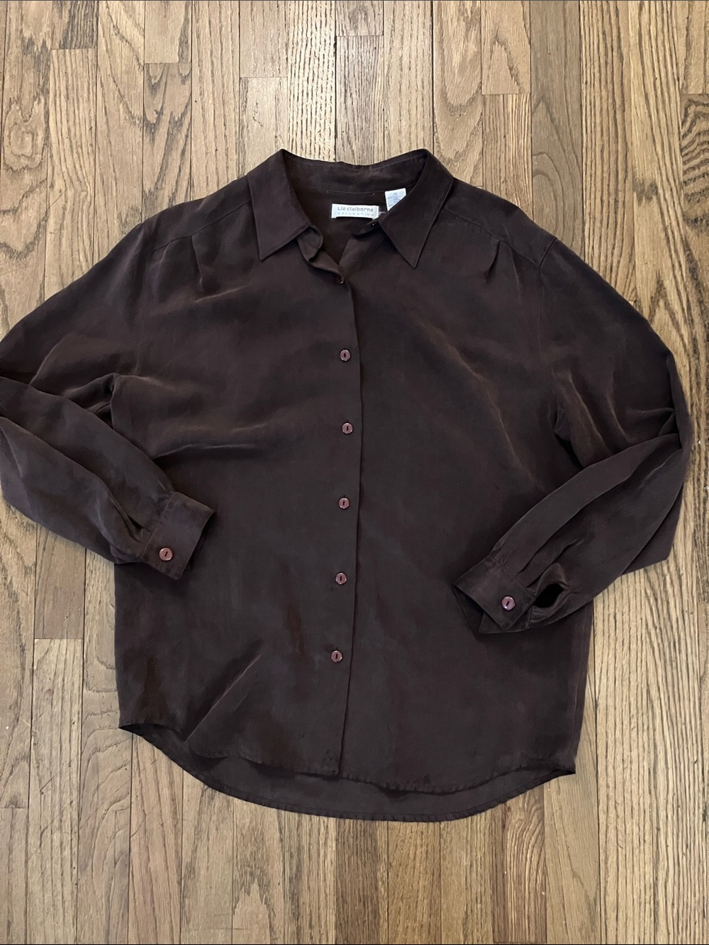 Liz Claiborne Dark Wine Purple Silk Women’s Button-Down Shirt